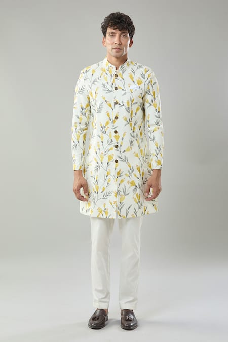 Arihant Rai Sinha Floral Print Semi Indo Sherwani Set 