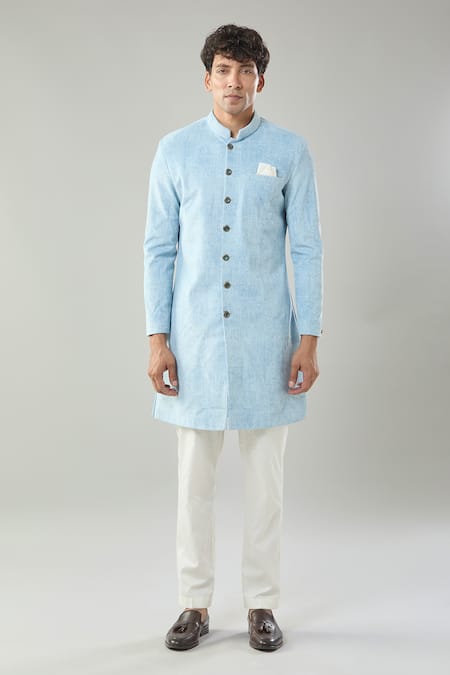 Arihant Rai Sinha Blue Swad Velvet Sherwani & White Pollo Pant 