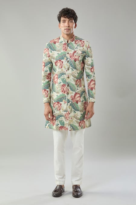 Arihant Rai Sinha Floral Print Semi Indo Sherwani Set 