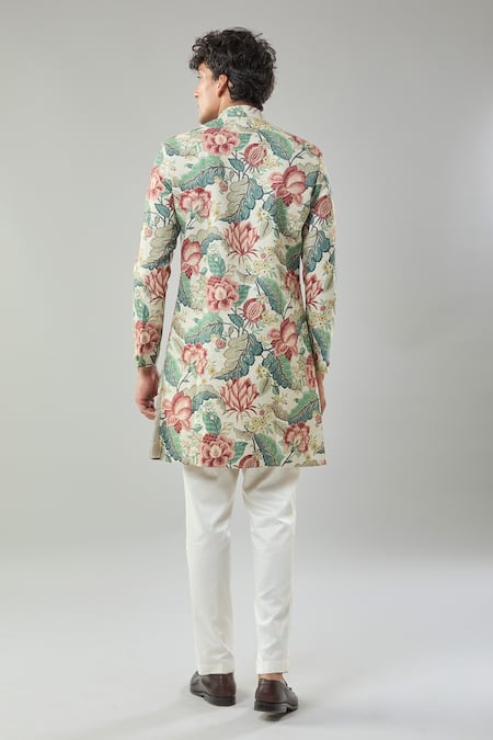 Arihant Rai Sinha Floral Print Semi Indo Sherwani Set 