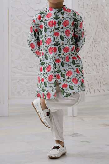 Petite Pomme_Multi Color Cotton Mystic Rose Sherwani Set _Online_at_Aza_Fashions