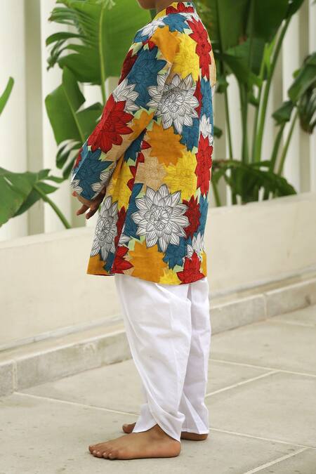 Petite Pomme Multi Color Cotton Multicolor Floral Print Sherwani Set Online at Aza Fashions Petite Pomme_Multi Color Cotton Multicolor Floral Print Sherwani Set _Online_at_Aza_Fashions