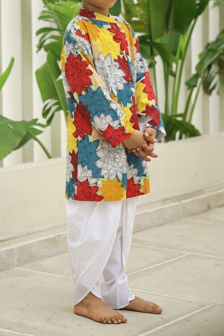 Buy Petite Pomme Multi Color Cotton Multicolor Floral Print Sherwani Set Online at Aza Fashions Buy_Petite Pomme_Multi Color Cotton Multicolor Floral Print Sherwani Set _Online_at_Aza_Fashions