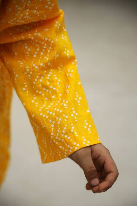 Petite Pomme_Yellow Cotton Designer Sherwani Set _Online_at_Aza_Fashions