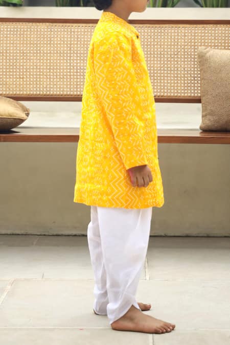 Buy_Petite Pomme_Yellow Cotton Designer Sherwani Set _Online_at_Aza_Fashions