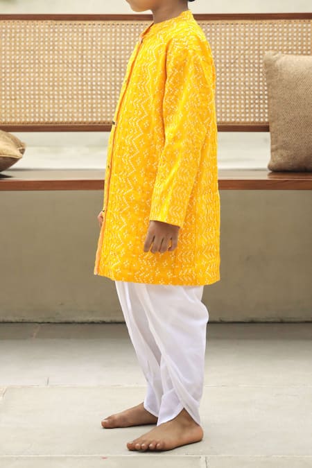 Shop_Petite Pomme_Yellow Cotton Designer Sherwani Set _Online_at_Aza_Fashions