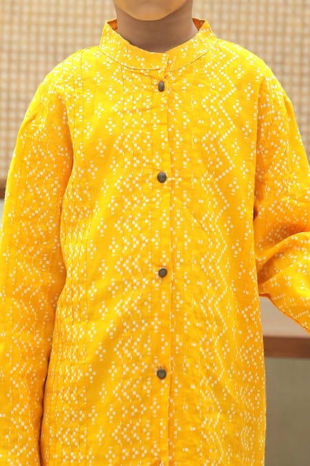 Petite Pomme_Yellow Cotton Designer Sherwani Set _at_Aza_Fashions