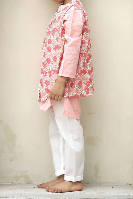 Buy Petite Pomme Pink Cotton Sequins Floral Print Kurta Set Online at Aza Fashions Buy_Petite Pomme_Pink Cotton Sequins Floral Print Kurta Set _Online_at_Aza_Fashions