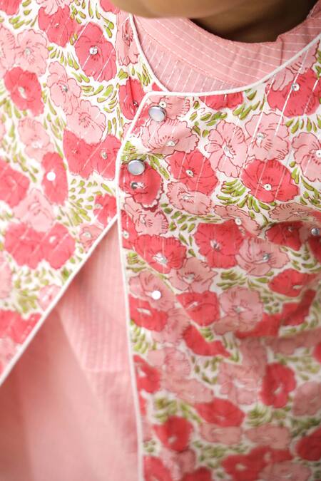 Petite Pomme Pink Cotton Sequins Floral Print Kurta Set at Aza Fashions Petite Pomme_Pink Cotton Sequins Floral Print Kurta Set _at_Aza_Fashions