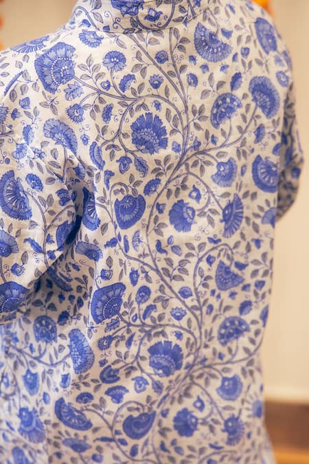 Petite Pomme_Blue Cotton Floral Print Kurta Set _Online_at_Aza_Fashions