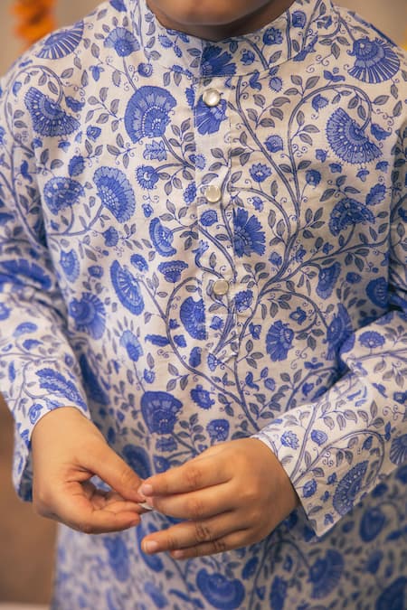 Buy_Petite Pomme_Blue Cotton Floral Print Kurta Set _Online_at_Aza_Fashions