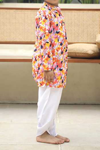 Shop_Petite Pomme_Multi Color Cotton Bright Abstract Sherwani Set _Online_at_Aza_Fashions