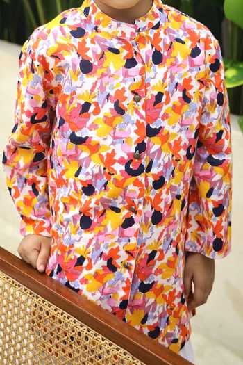 Petite Pomme_Multi Color Cotton Bright Abstract Sherwani Set _at_Aza_Fashions
