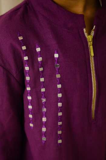 Shop Petite Pomme Purple Cotton Mirrors Work Kurta Set Online at Aza Fashions Shop_Petite Pomme_Purple Cotton Mirrors Work Kurta Set _Online_at_Aza_Fashions