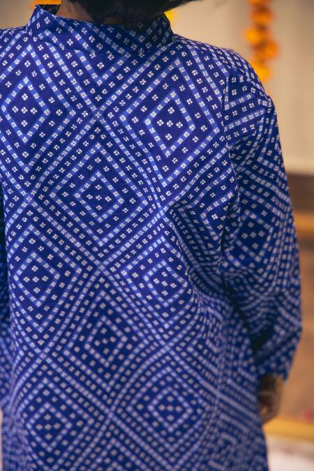 Petite Pomme_Blue Cotton Bandhani Kurta Set _Online_at_Aza_Fashions