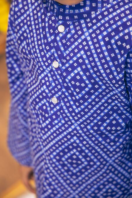Buy_Petite Pomme_Blue Cotton Bandhani Kurta Set _Online_at_Aza_Fashions