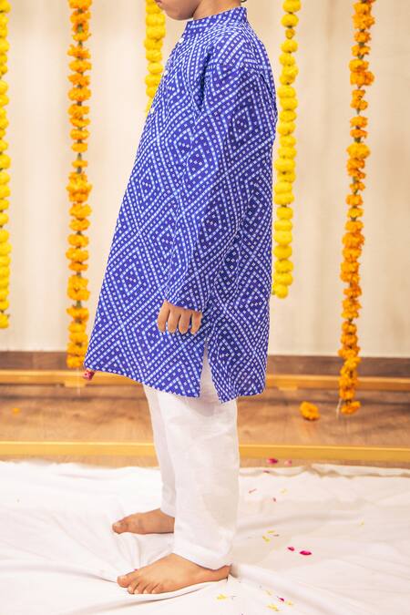Shop_Petite Pomme_Blue Cotton Bandhani Kurta Set _Online_at_Aza_Fashions