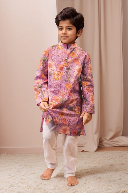 Petite Pomme Floral Print Purple Kurta Set 