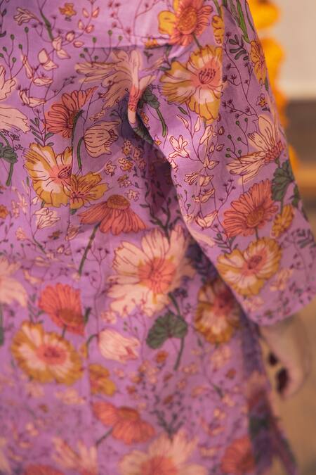 Petite Pomme_Purple Cotton Floral Print Kurta Set _Online_at_Aza_Fashions