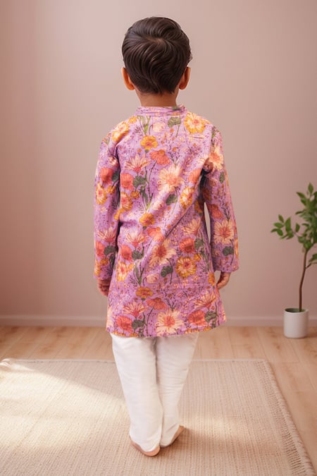 Petite Pomme Floral Print Purple Kurta Set 