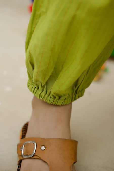 Petite Pomme_Green Cotton Mirrors Shimmer Work Kurta Set _Online_at_Aza_Fashions