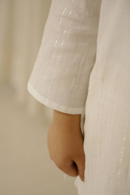 Petite Pomme_White Cotton Embroidery Lurex Owl Kurta Set _Online_at_Aza_Fashions