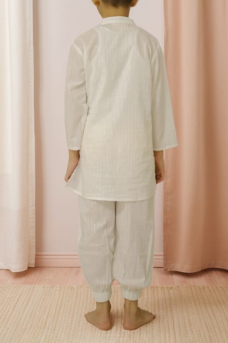 Petite Pomme White Lurex Owl Kurta Set 