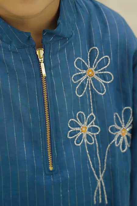 Petite Pomme Blue Cotton Embroidery Hand Boys Kurta Set at Aza Fashions Petite Pomme_Blue Cotton Embroidery Hand Boys Kurta Set _at_Aza_Fashions