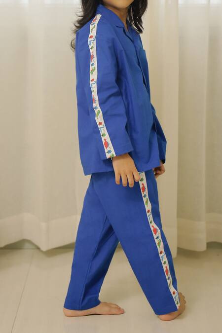 Buy_Petite Pomme_Blue Cotton Dino Print Pant Set _Online_at_Aza_Fashions