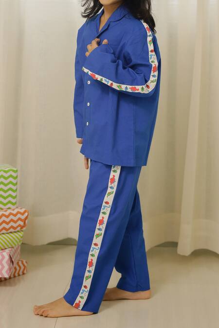Shop_Petite Pomme_Blue Cotton Dino Print Pant Set _Online_at_Aza_Fashions