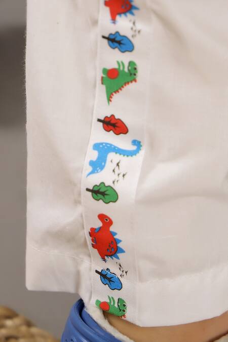 Petite Pomme_White Cotton Embroidery Dino Co-ord Set _Online_at_Aza_Fashions