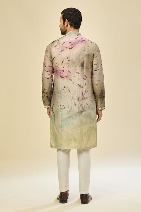 Arihant Rai Sinha Printed Silk Linen Kurta Set 