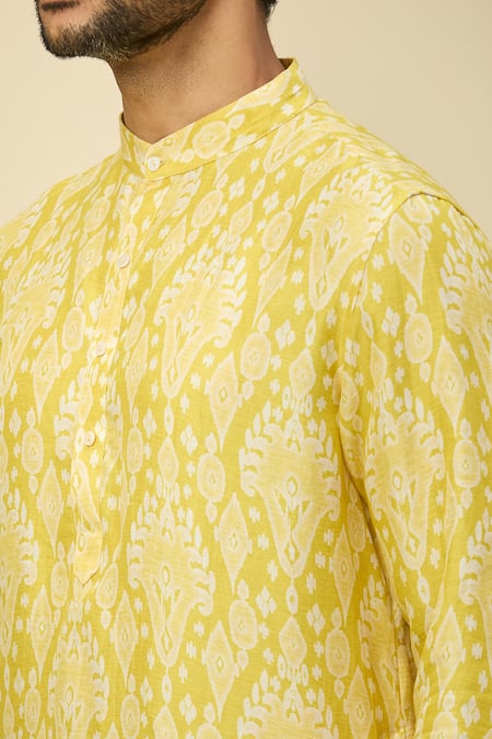 Arihant Rai Sinha_Yellow Cotton Digital Print Kurta Set _Online_at_Aza_Fashions