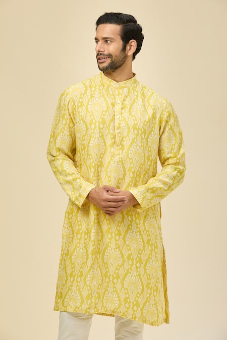 Shop_Arihant Rai Sinha_Yellow Cotton Digital Print Kurta Set _Online_at_Aza_Fashions