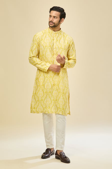 Arihant Rai Sinha_Yellow Cotton Digital Print Kurta Set _at_Aza_Fashions