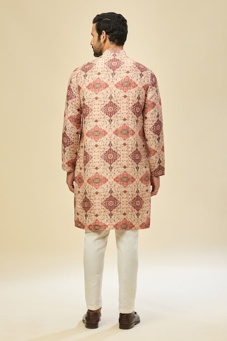 Arihant Rai Sinha Red Beige Digital Print Kurta Set 
