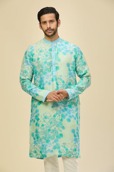 Arihant Rai Sinha_Blue Light Printed Kurta Set _Online_at_Aza_Fashions
