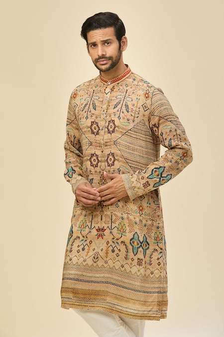 Buy_Arihant Rai Sinha_Gold Digital Print Kurta Set _Online_at_Aza_Fashions