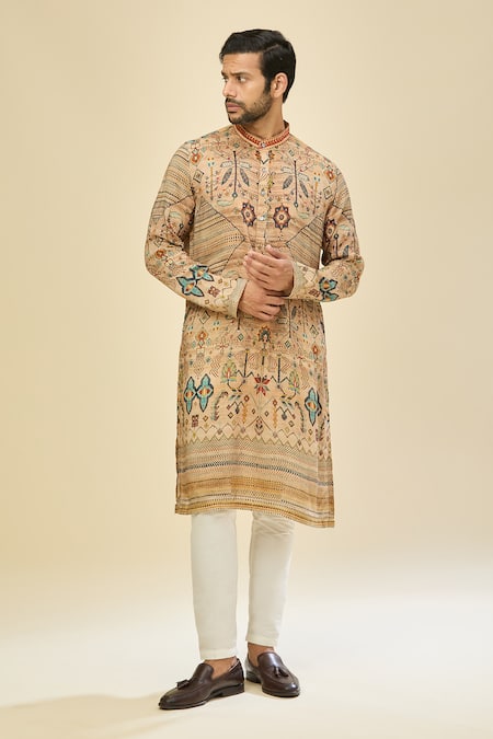 Shop_Arihant Rai Sinha_Gold Digital Print Kurta Set _Online_at_Aza_Fashions