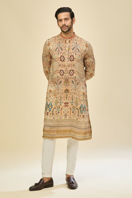 Arihant Rai Sinha_Gold Digital Print Kurta Set _at_Aza_Fashions