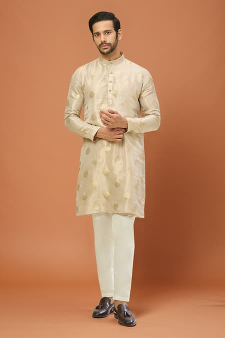 Arihant Rai Sinha Gold Kanjivaram Silk Kurta Set 