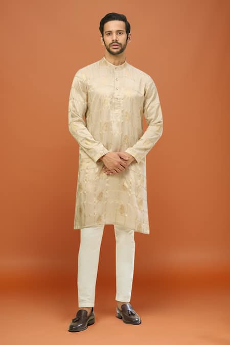 Arihant Rai Sinha Gold Kanjivaram Silk Kurta Set 