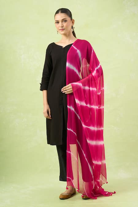 Shop_Samyukta Singhania_Magenta Striped Dupatta_Online_at_Aza_Fashions