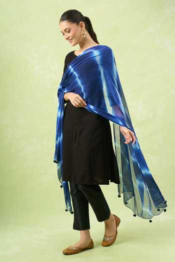 Samyukta Singhania_Navy Polyester, Chiffon Blue Striped Dupatta_Online_at_Aza_Fashions