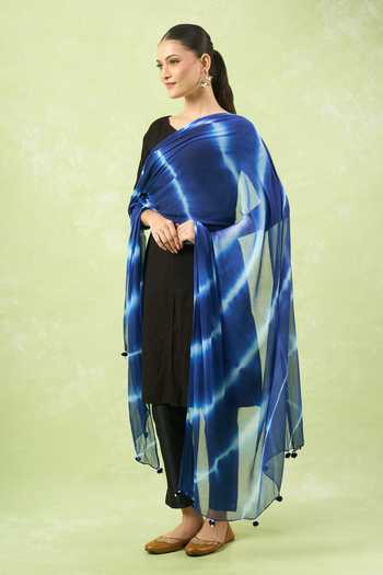 Buy_Samyukta Singhania_Navy Polyester, Chiffon Blue Striped Dupatta_Online_at_Aza_Fashions