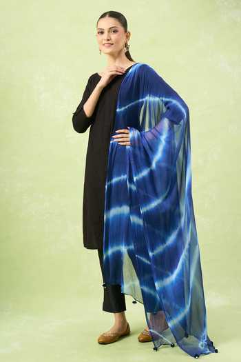 Shop_Samyukta Singhania_Navy Polyester, Chiffon Blue Striped Dupatta_Online_at_Aza_Fashions