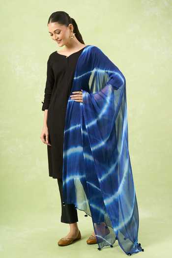 Samyukta Singhania_Navy Polyester, Chiffon Blue Striped Dupatta_at_Aza_Fashions