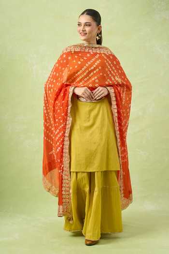 Samyukta Singhania_Orange Silk Gota Patti Embroidered Bandhani Dupatta With_Online_at_Aza_Fashions