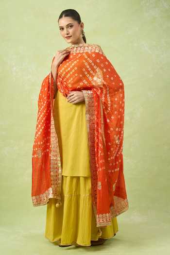 Buy_Samyukta Singhania_Orange Silk Gota Patti Embroidered Bandhani Dupatta With_Online_at_Aza_Fashions