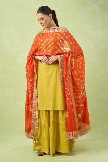 Shop_Samyukta Singhania_Orange Silk Gota Patti Embroidered Bandhani Dupatta With_Online_at_Aza_Fashions